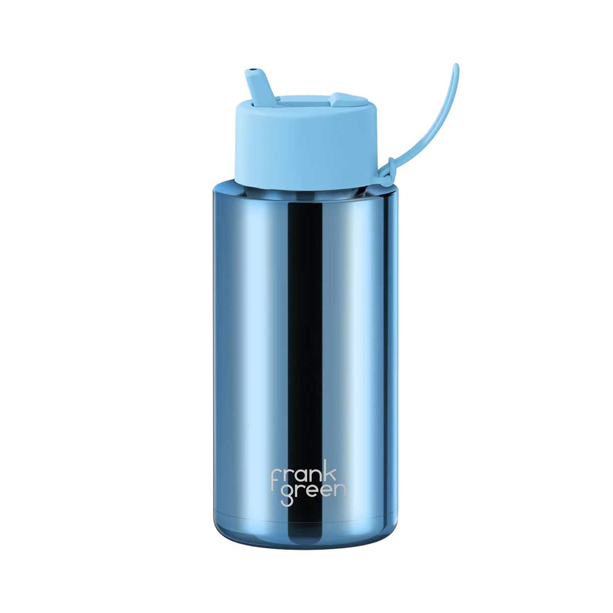 frank green 34oz Reusable Bottle Chrome w Flip Straw Lid Sky Blue